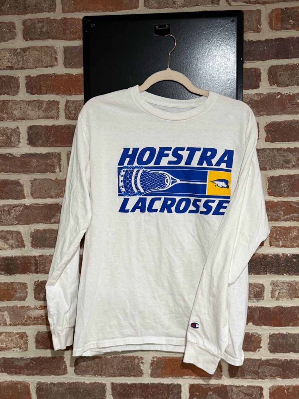 Hofstra Lacrosse Champion White Tee with Blue & Red Logo